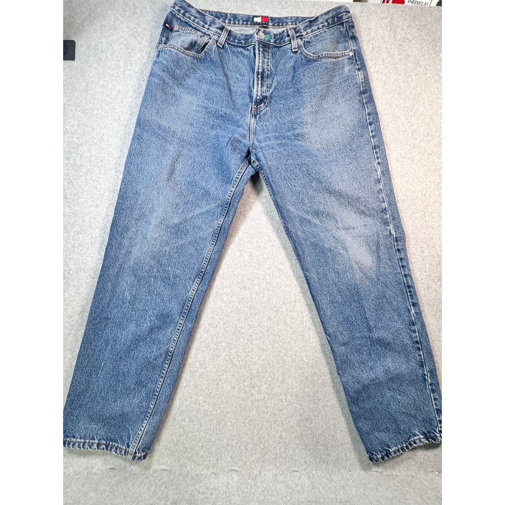 Tommy Jeans Mens 40x32 Straight Leg Denim Blue Medium Wash Vintage Style Jeans